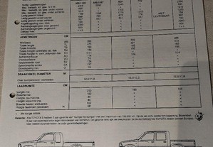 Ficha Técnica Toyota Hilux 2WD de 1991