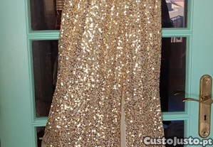 Vestido comprido dourado, tamanho M