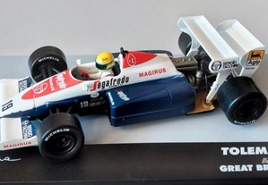 * Miniatura 1:43 Ayrton Senna Toleman TG184 (GP Grã Bretanha 1984)