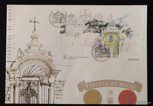 FDCB-envelope 1.dia c/bloco-Portões de Macau-1998