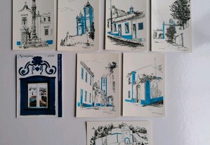 Conjunto de 7 postais (10x15 cm) da vila de Messejana, inclui desdobrável da vila