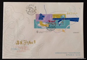 FDCB - envelope 1.dia c/bloco-Oceanos-Macau-1998