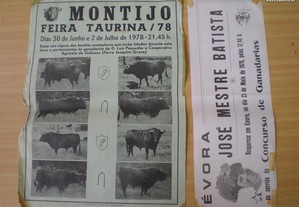 Cartazes antigo tourada 1978 Montijo Évora Setúbal