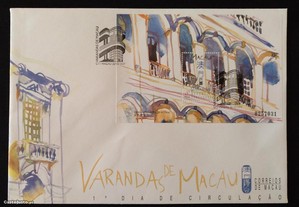 FDCB - envelope 1.dia c /bloco - Varandas de Macau - 1997