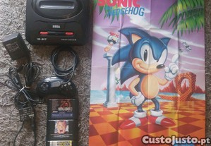 Mega drive ll com Jogos e Pster Sonic.