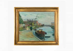 Pintura barcaça canal rio Impressionismo século XX