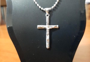 Fio de 2mm e Crucifixo em Prata Esterlina 925 - Novo
