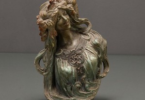 Antiga escultura busto mulher arte nova barro 1900