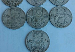7 moedas prata de 10 escudos
