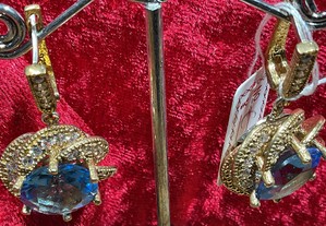 Brincos senhora prata dourada 925 ,tam.4 cm , Aquamarine