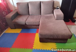 Sofá com Chaise Longue Reversível - Castanho - 2m