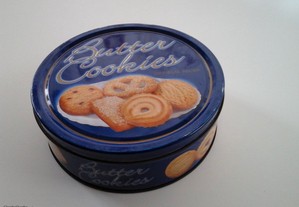 Caixa redonda antiga lata bolachas Butter Cookies