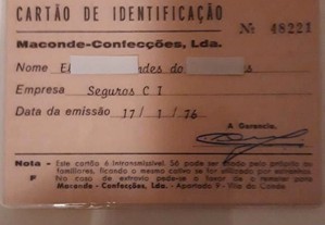 Documento Antigo cartão Maconde 1976
