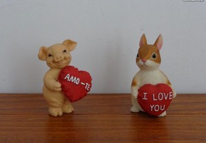 Bonequinhos dia de S. Valentim, coelho / porco