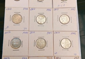 Colecção completa de moedas de 2,50 escudos, prata,caravelas
