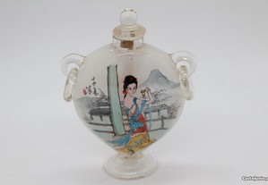 Snuff Bottle Coração Vidro Figuras Dinastia Qing