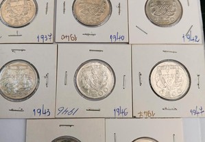 Colecção completa de moedas de 5 escudos,prata, caravelas