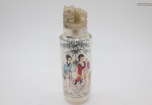 Snuff Bottle Cilindro Vidro Figuras Dinastia Qing