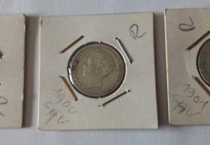 Três moedas de 1 peseta em prata Alfonso XIII