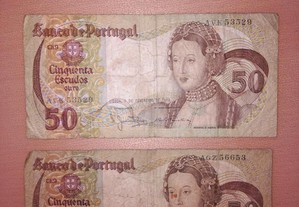 2 notas 50 cinquenta escudos 1980
