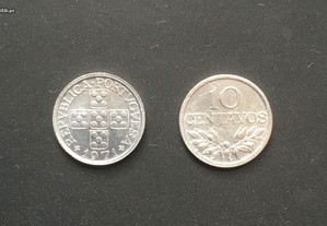 Moedas Portugal 10 centavos em alumínio anos 1971 a 1978