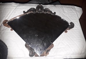 espelho de mesa de cabeceira em madeira e prata antigo