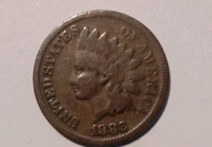 Moeda 1 Cent 1882 "Indian Head Cent" EUA circulada