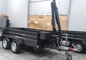 Atrelado Reboque Carga Geral Mercadorias Plataforma Estrado Com Grua Hidraulica Vira 180º Para a Direira E 180º Para a Esquerda 