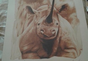 SÉRGIO VEIGA (n.1953) - Serigrafia sobre papel, assinada, série 51/200, motivo "Rinoceronte
