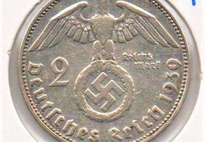 Alemanha (3º Reich) - 2 Reichsmark 1939 J - mbc/mbc+ prata