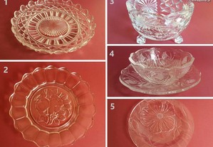 Pratos e Taças de Vidro Lapidado Vintage
