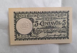 Cédula 5 centavos Santa casa Misericórdia 1917 nova