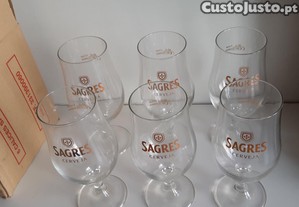 Caixa 6 Copos tipo Tulipa Cerveja Sagres 30cl. Novos
