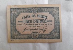 Cédula 5 centavos Casa Moeda 1918