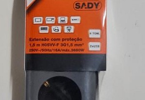 Extensão 6 Tomadas + 2 USB 1,50m Sady
