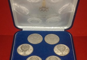 Moedas 1 Rublo jogos olímpicos URSS, 1980 (estojo com 6 moedas