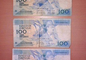 3 notas 100 cem escudos