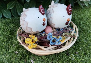 Cesto com galinhas pea decorativa ovos ninho