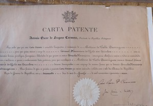 Documento antigo, carta patente de 1949