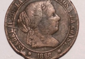 Moeda de 2 1/2 dois cêntimos e meio de escudo 1868 Espanha