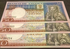 3 notas 50 escudos Angola numeros seguidos