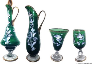 Conjunto copos de vidro verde pintado à mão