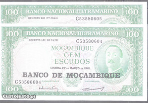 Notas Moçambique 100 Escudos 1961 Nun.Circularam