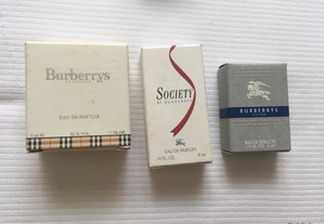 Várias miniaturas de perfume da Burberrys