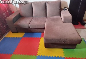Sofá com Chaise Longue Reversível - Castanho - 2m