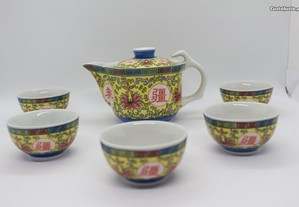 Serviço Porcelana Chinesa Bule 5 taças marcado