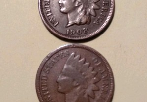 Moeda Indian Head Cent 1908 EUA, circulada