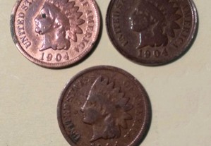 Moedas Indian Head Cent 1904 EUA, circuladas