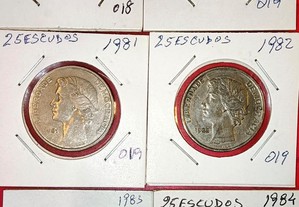 6 moedas de 25 escudos