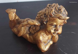 Anjo Decorativo Dourado, "deitado", com base
